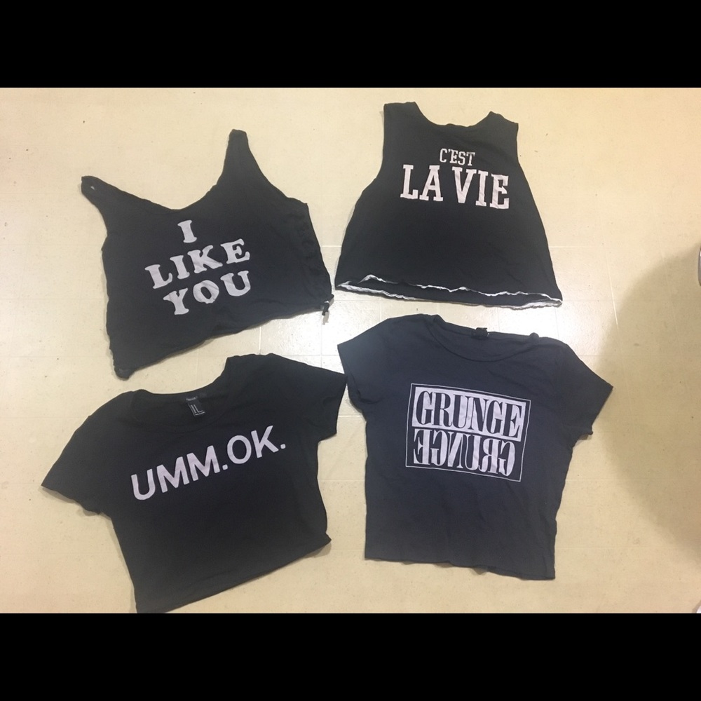 Forever 21 Black Crop Tops With White Text Bundle